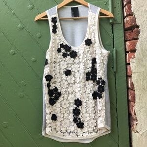 Anthropologie Dolan Cream and Black Floral Lace Tank Top